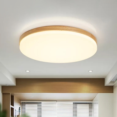 Disc Shaped Acrylic Flush Light Fixture Minimalist Beige Wooden LED Ceiling Lighting, 10