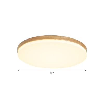 Disc Shaped Acrylic Flush Light Fixture Minimalist Beige Wooden LED Ceiling Lighting, 10