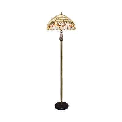 Dome Standing Light Victorian Shell 2 Heads White Blossom Patterned Floor Lamp with Pull Chain