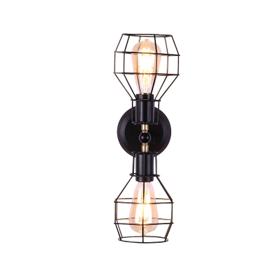 Dual Global Cage Iron Wall Lamp Farmhouse 2 Heads Dining Room Wall Sconce Lighting in Black