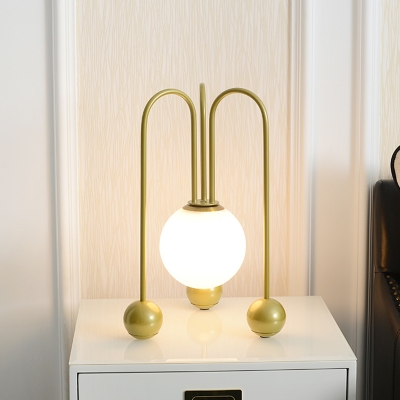 Globe Bedside Nightstand Light Opal Glass 1 Head Modernist Desk Lamp with U-Shape Base in Black/Gold