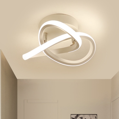 Knotting Ceiling Flush Mount Contemporary Metal Black/White LED Semi Flush Lamp in Warm/White Light