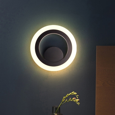 LED Great Room Wall Lighting Ideas Modern Black Wall Sconce with Circular Metal Shade in Warm/White Light