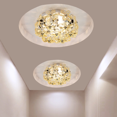 LED Hallway Ceiling Mounted Light Modern Style Stainless-Steel Flush Lamp with Flower Clear/Amber Crystal Shade