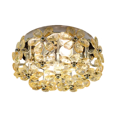 LED Hallway Ceiling Mounted Light Modern Style Stainless-Steel Flush Lamp with Flower Clear/Amber Crystal Shade