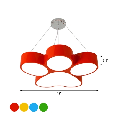 LED Parlor Pendant Chandelier Minimalism Red/Blue/Yellow Hanging Light Kit with Dog Claw Acrylic Shade