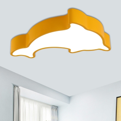 LED Playroom Ceiling Light Fixture Contemporary Red/Yellow/Blue Flush Mount with Dolphin Acrylic Shade