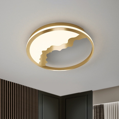 LED Sleeping Room Ceiling Light Modernism Brass Flushmount with Round Metallic Shade, 12.5