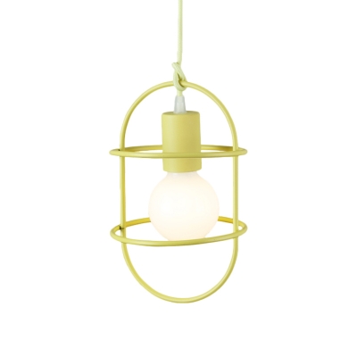 Metal Capsule Cage Hanging Ceiling Light Contemporary 1 Head Pendant Lighting in White/Pink/Yellow