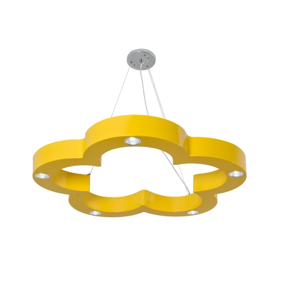 Metal Floral Pendant Chandelier Kids Style LED Suspended Lighting Fixture in Yellow for Children Room
