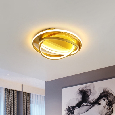 Modernist LED Ceiling Light Fixture with Acrylic Shade Gold Crossed Ring Flush Mount Lamp
