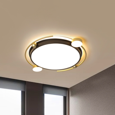Modernist LED Flush Lamp Black and Gold Circular Ceiling Mounted Light with Acrylic Shade