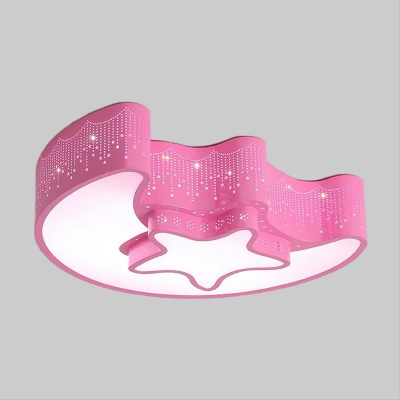 Moon and Star Flush Mount Light Kids Style Acrylic Pink/White LED Ceiling Lighting for Nursery