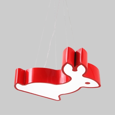 Red/Green/Blue Rabbit Down Lighting Minimalist LED Acrylic Chandelier Pendant Light for Drawing Room