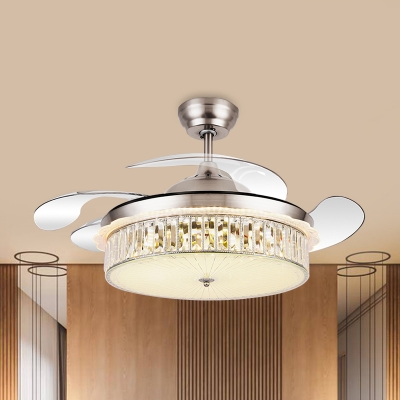 Silver/Gold Drum Fan Light Kit Modern Style Faceted Glass LED Semi Flush Mount with 4-Blade, 19