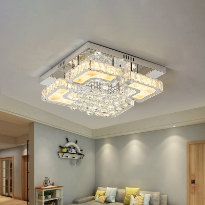 Simple LED Ceiling Lamp Chrome Flush Mount Lighting with Beveled Crystal Shade for Living Room