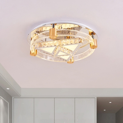 Simple Moon and Star/Triangle Ceiling Lighting Clear Crystal LED Bedroom Semi Flush Light Fixture in Chrome