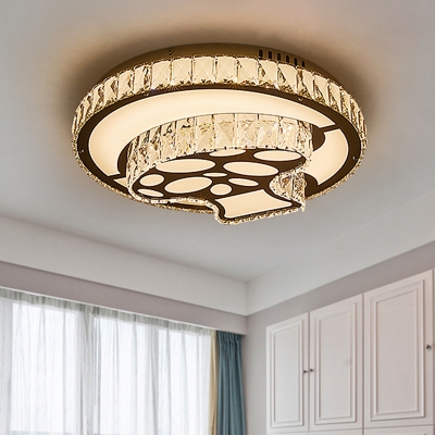 Simplicity LED Ceiling Fixture Chrome Mushroom Flush Light with Faceted Crystal Shade for Bedroom