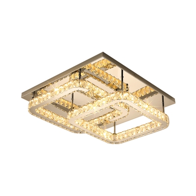 Simplicity LED Semi Flush Chrome Square Ceiling Light Fixture with Beveled Crystal Shade in Warm/White Light, 19.5