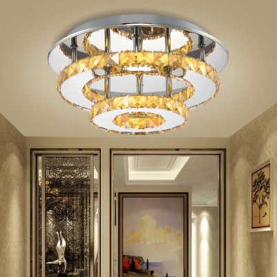 Stainless-Steel Tiered LED Flush Mount Simplicity Crystal Block Ceiling Light for Corridor, 8