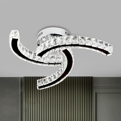 Stainless-Steel Twisted Ceiling Flush Modern Clear Crystal LED Flush Mount in Warm/White Light