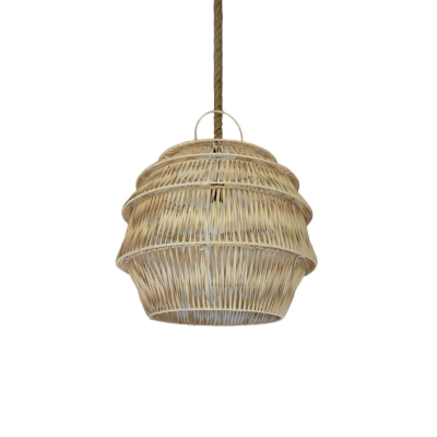 Weel Bamboo Hanging Light Kit Rural Style Single Head Beige/Coffee Ceiling Hang Fixture for Tea Room