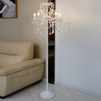 White 4 Bulbs Floor Lighting Classic Crystal Swag Scrolls Standing Lamp for Living Room