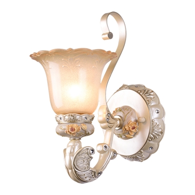 White Scallop Wall Lighting Fixture Rustic Pink Glass 1 Light Bedroom Wall Light Sconce