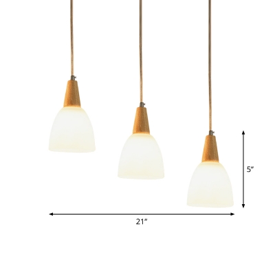 3-Head Dining Room Pendant Light Asia Beige Multiple Hanging Light with Bell Milk Glass Shade