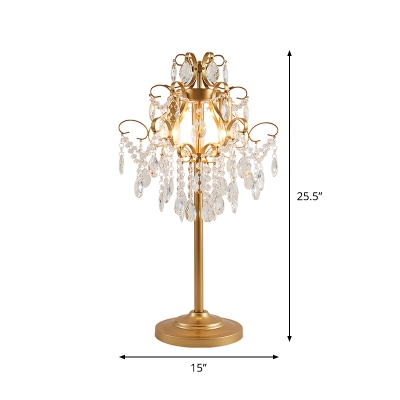 3 Lights Night Table Lamp Vintage Swirling Arm Metal Night Light in Gold with Crystal Droplet