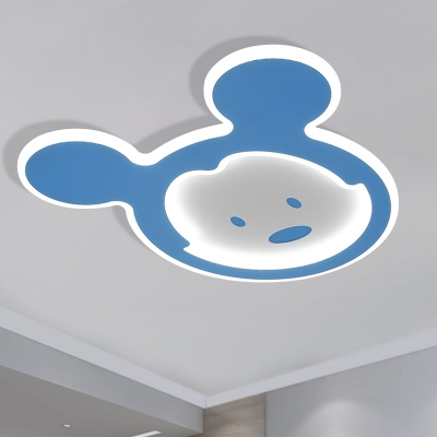 Acrylic Cartoon Mouse Ceiling Lighting Kids LED Flush Mount Lamp Fixture in Blue/Pink, Warm/White Light