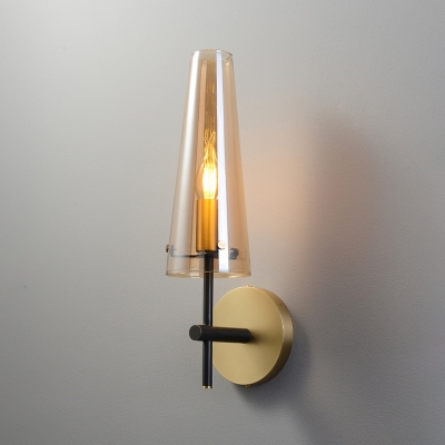 Amber Glass Conical Wall Lamp Modernism 1 Head Black Wall Lighting Ideas for Sitting Room
