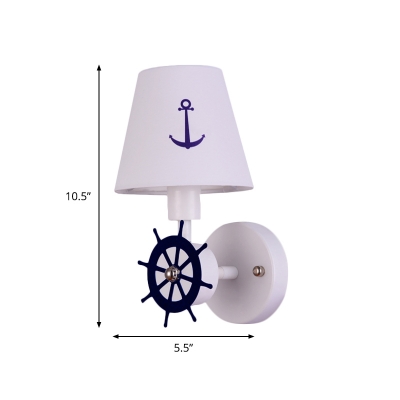 Barrel Fabric Wall Mount Lighting Simplicity 1 Bulb White Wall Light Fixture with Metal Rudder Deco