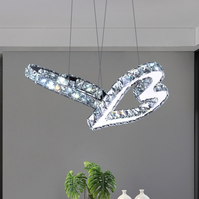 Beveled Crystal Heart Multi Ceiling Light Minimal Stainless-Steel LED Suspension Pendant in Warm/White Light