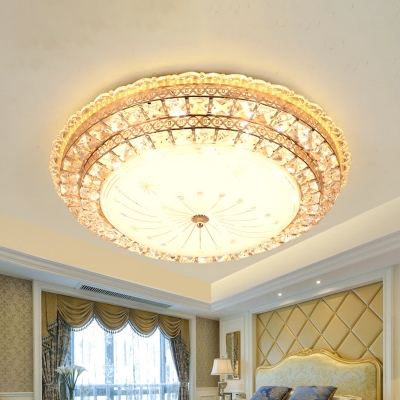 Beveled Crystal Round Flush Light Simple LED Gold Ceiling Flush Mount with Dandelion Design