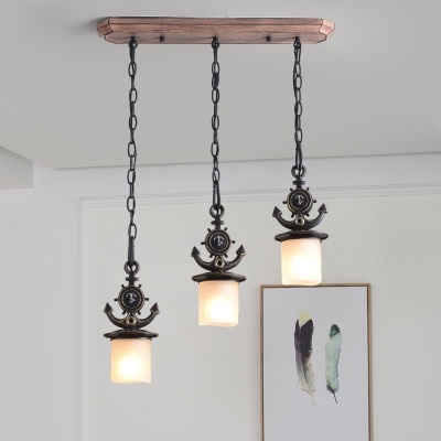 Black Cylinder Multi Pendant Light Modernist 3 Heads Opaque Glass Ceiling Hang Fixture with Anchor Chain