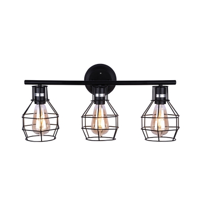 Black Finish 3 Heads Wall Light Vintage Metal Sphere Cage Wall Lighting for Dining Room