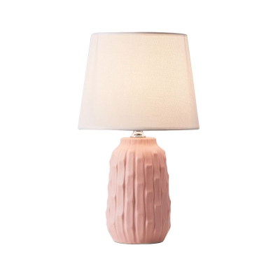 Bottle Night Lighting Macaron Porcelain 1-Light Study Room Table Lamp with Barrel Fabric Shade in White/Pink/Blue