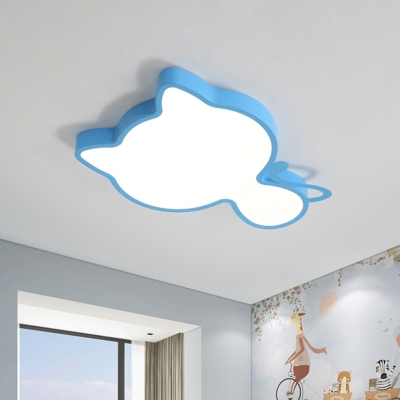 Cat Silhouette Flush Mount Light Cartoon Acrylic Kids Bedroom LED Ceiling Lamp in Pink/Blue