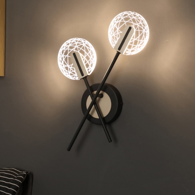 Circle Bedroom Flush Wall Sconce Metal LED Modern Wall Mount Lamp in Black, Warm/White Light