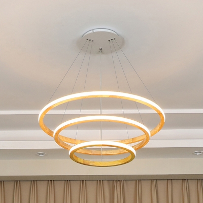 Circular LED Chandelier Pendant Modern Wooden 21
