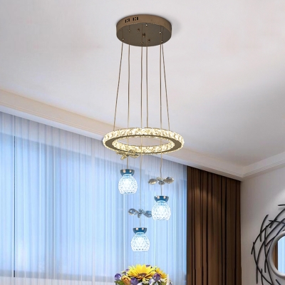 Clear Crystal Bubble Chandelier Modernity 3/5 Heads Pendant Light Kit in Chrome with Loop Design