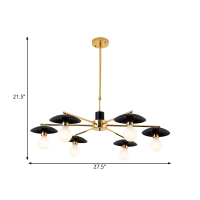 Contemporary Sphere Chandelier Lamp Opal Glass 6/8 Lights Parlor Drop Pendant with Radial Design in Black