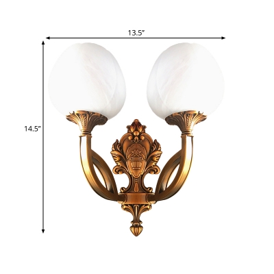 Country Bloom Wall Lighting Ideas 1/2-Bulb Milky Glass Wall Mount Light Fixture with Brass Carved Backplate