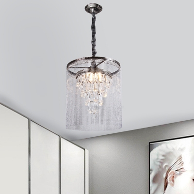 Crystal Teardrops Tapered Drop Pendant Modern Stylish 1 Bulb Silver Hanging Lamp with Tassel Chain