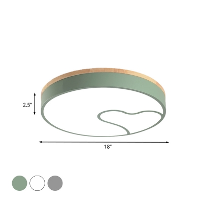 Curved Line Pattern Round Flush Light Nordic Iron Grey/White/Green-Wood LED Ceiling Mount Fixture with Acrylic Shade
