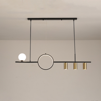 Cylinder Hanging Island Light Simplicity Metal 3 Heads Restaurant Ceiling Suspension Lamp in Black