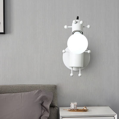 Deerlet Wall Mount Lamp Kids Metallic 1 Bulb Bedroom Wall Lighting Fixture in Grey/White/Green with Open Bulb Design