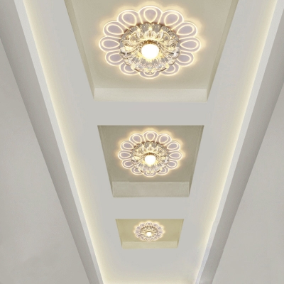 Flower Ceiling Fixture Modern Cut Crystal LED White Flush Mount Lighting in Warm/White/Multi Color Light
