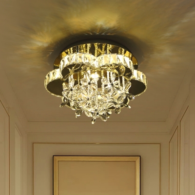 Flower Corridor LED Flushmount Crystal Modern Style Semi Flush Ceiling Light in Chrome
